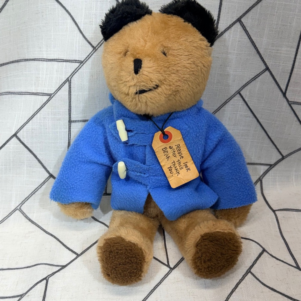Eden Toys Paddington Bear Plush 11" Tan Blue Duffle Coat Vintage 1975 Tag